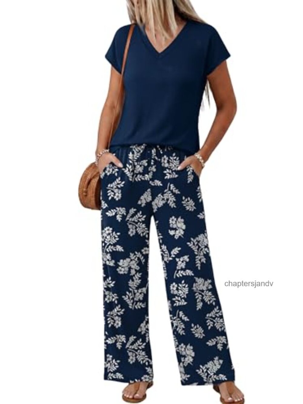 Women's 2 Piece Lounge Set Wide Leg Pants V-Neck Cap Sleeve Vacation Resort Wear